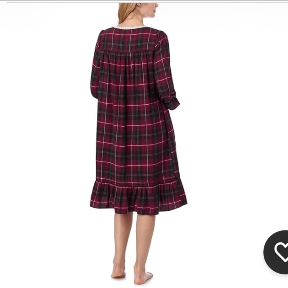 Eileen West womans in full swing nightgown new red pink plaid flannel Pjs dress - Picture 2 of 16